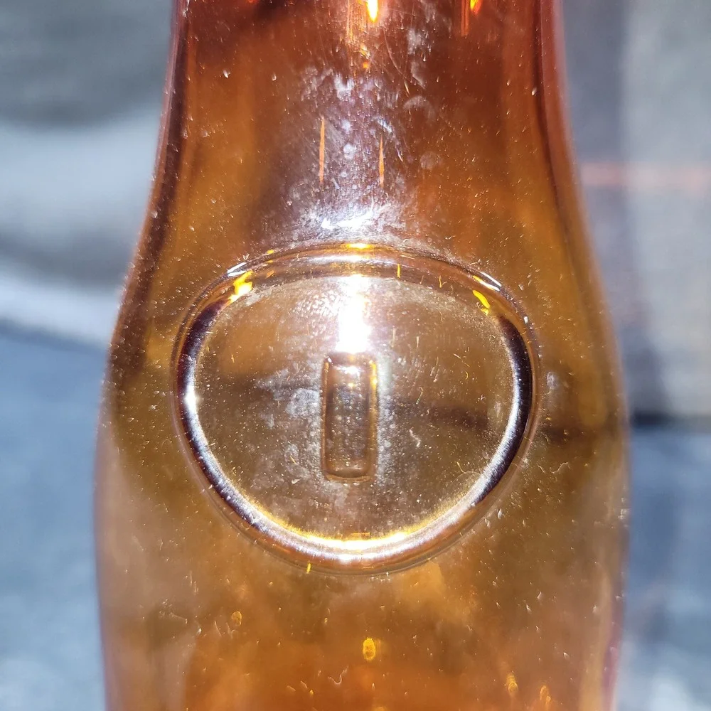 Vintage Amber Glass Carafe Bud Vase Embossed Seal Honey Gold Retro Decanter 8